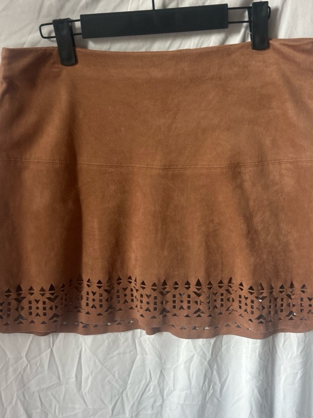 Jolt Brown Faux Suede Mini Skirt with Laser-Cut Border